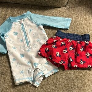 Disney Blue and Red Rashguard Swim Set